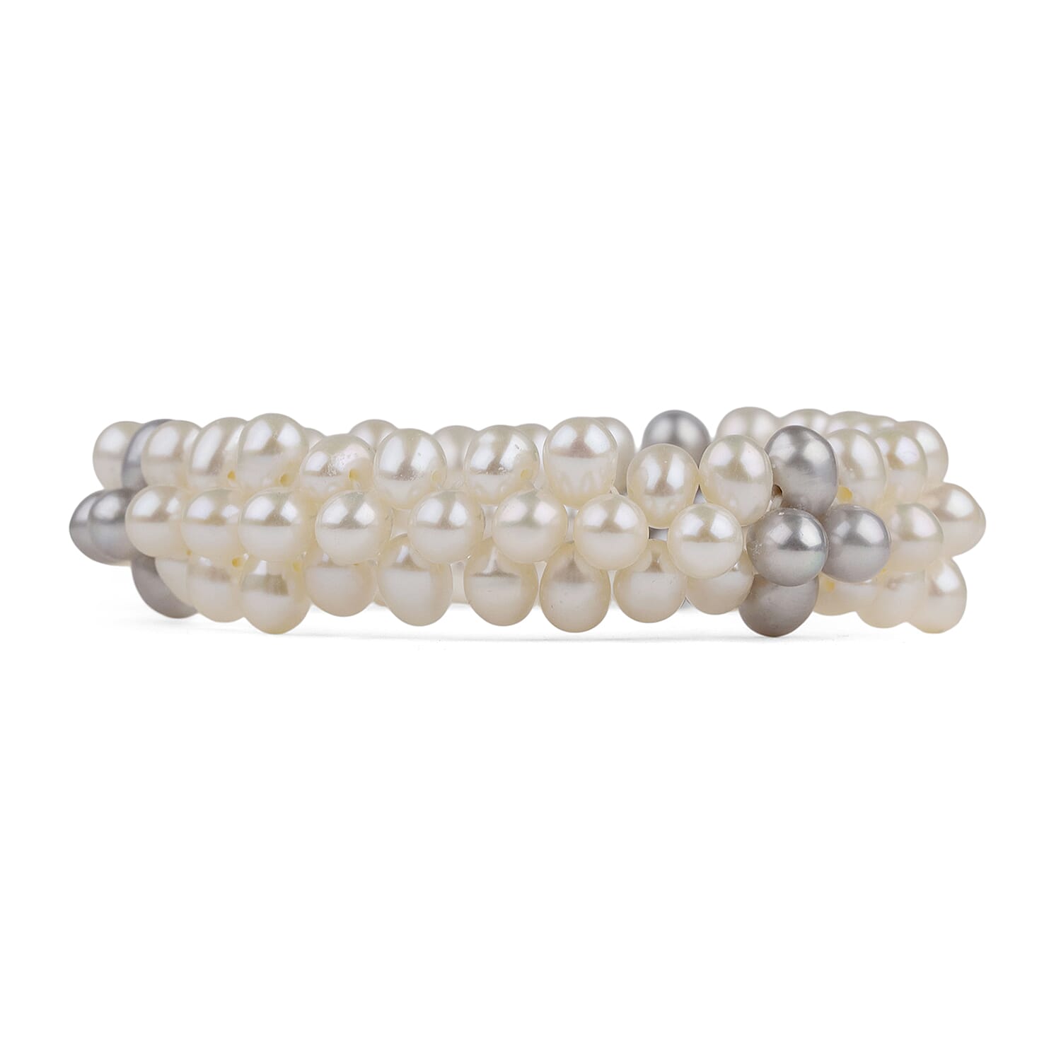 LA Closeout Deals White Fresh Water Pearl Three Row Stretchable Bracelet