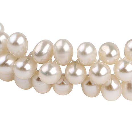 LA Closeout Deals White Fresh Water Pearl Three Row Stretchable Bracelet (Size - 7)