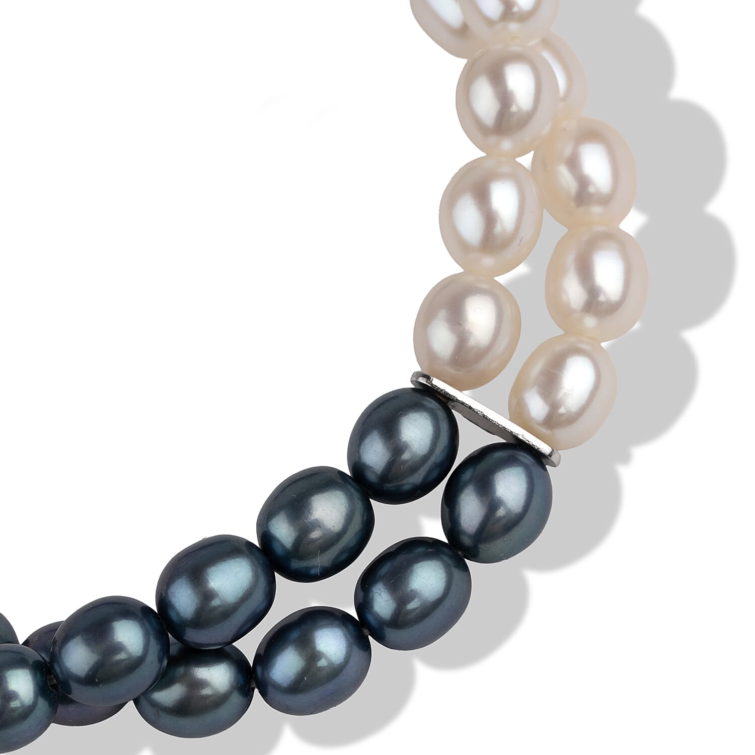 LA Closeout Deals Multi Colour Dyed Peacock & White Fresh Water Pearl Two Row Stretch Bracelet (Size - 7)
