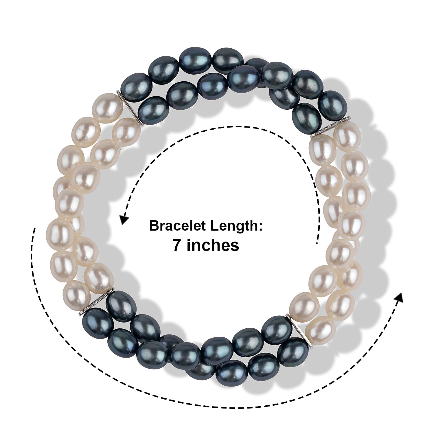 LA Closeout Deals Multi Colour Dyed Peacock & White Fresh Water Pearl Two Row Stretch Bracelet (Size - 7)