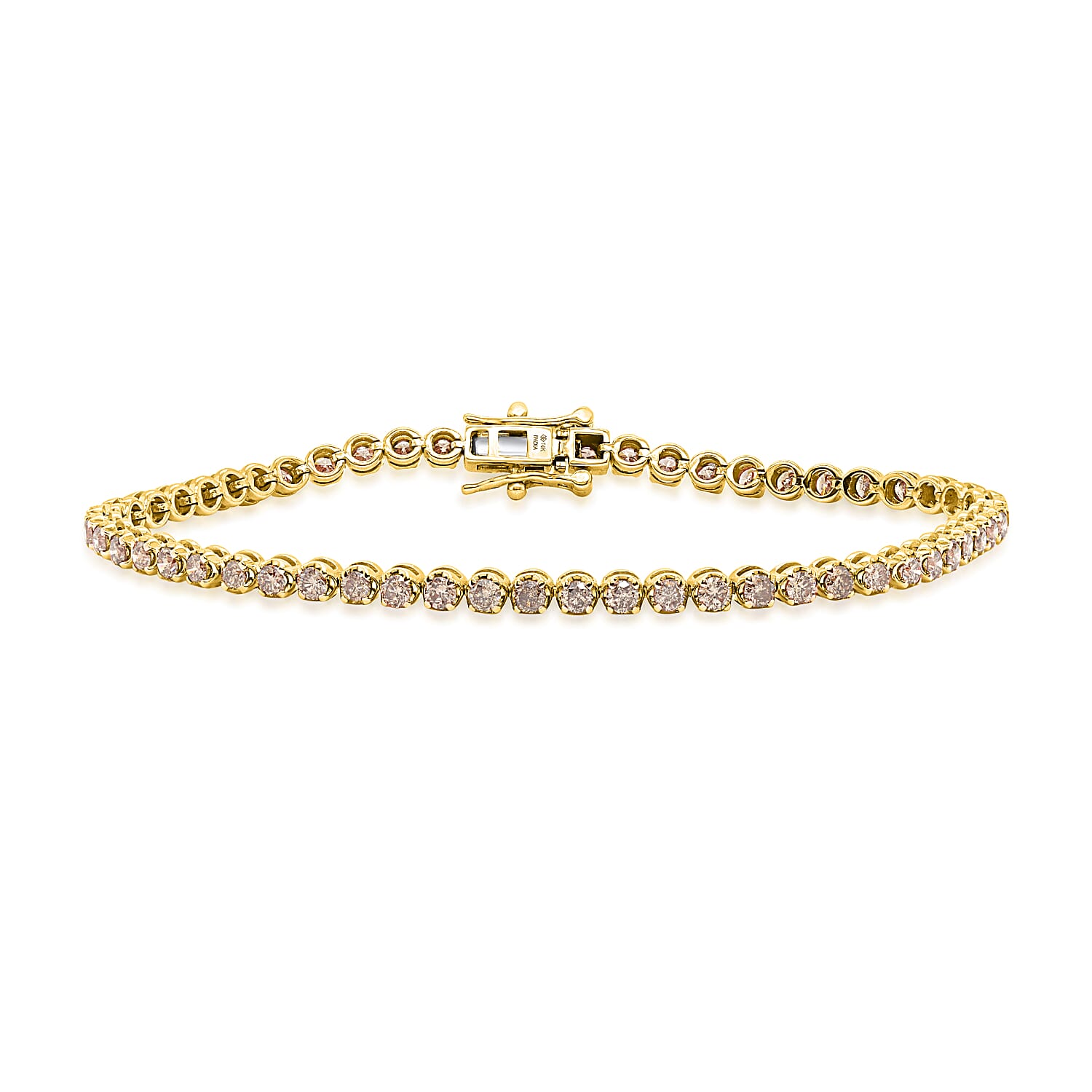 14K Yellow Gold Champagne Diamond (SI) Tennis Bracelet (Size - 7.25) 3.00 Ct, Gold Wt. 6.80 Gms