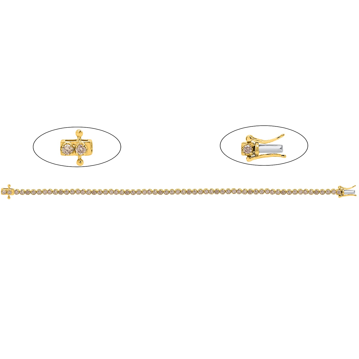 14K Yellow Gold Champagne Diamond (SI) Tennis Bracelet (Size - 7.25) 3.00 Ct, Gold Wt. 6.80 Gms