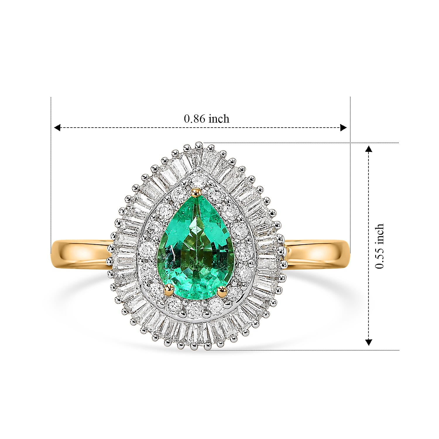 9K Yellow Gold AAA Colombian Emerald & Natural White Diamond Halo Ring 1.00 Ct.