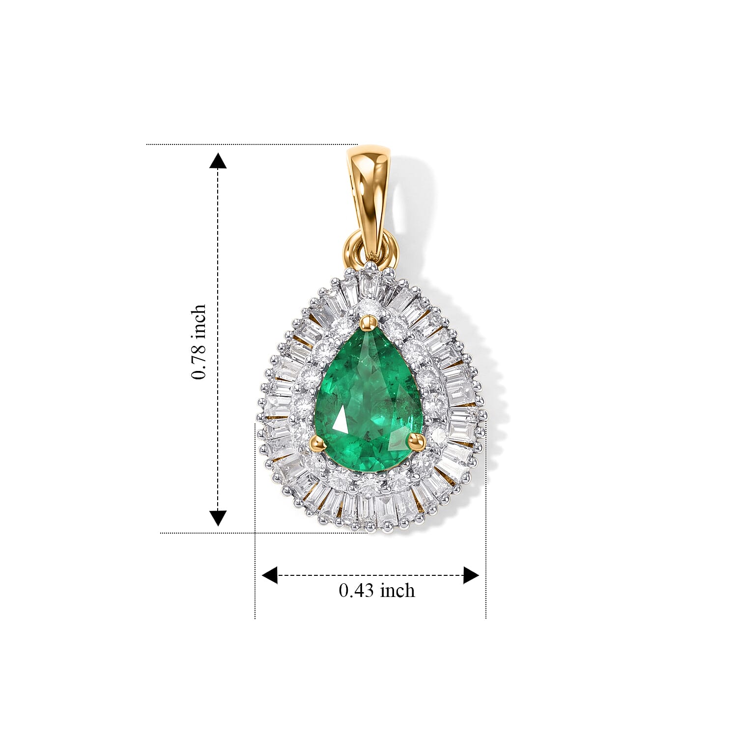 9K Yellow Gold AAA Colombian Emerald & Natural White Diamond Halo Pendant 0.95 Ct.