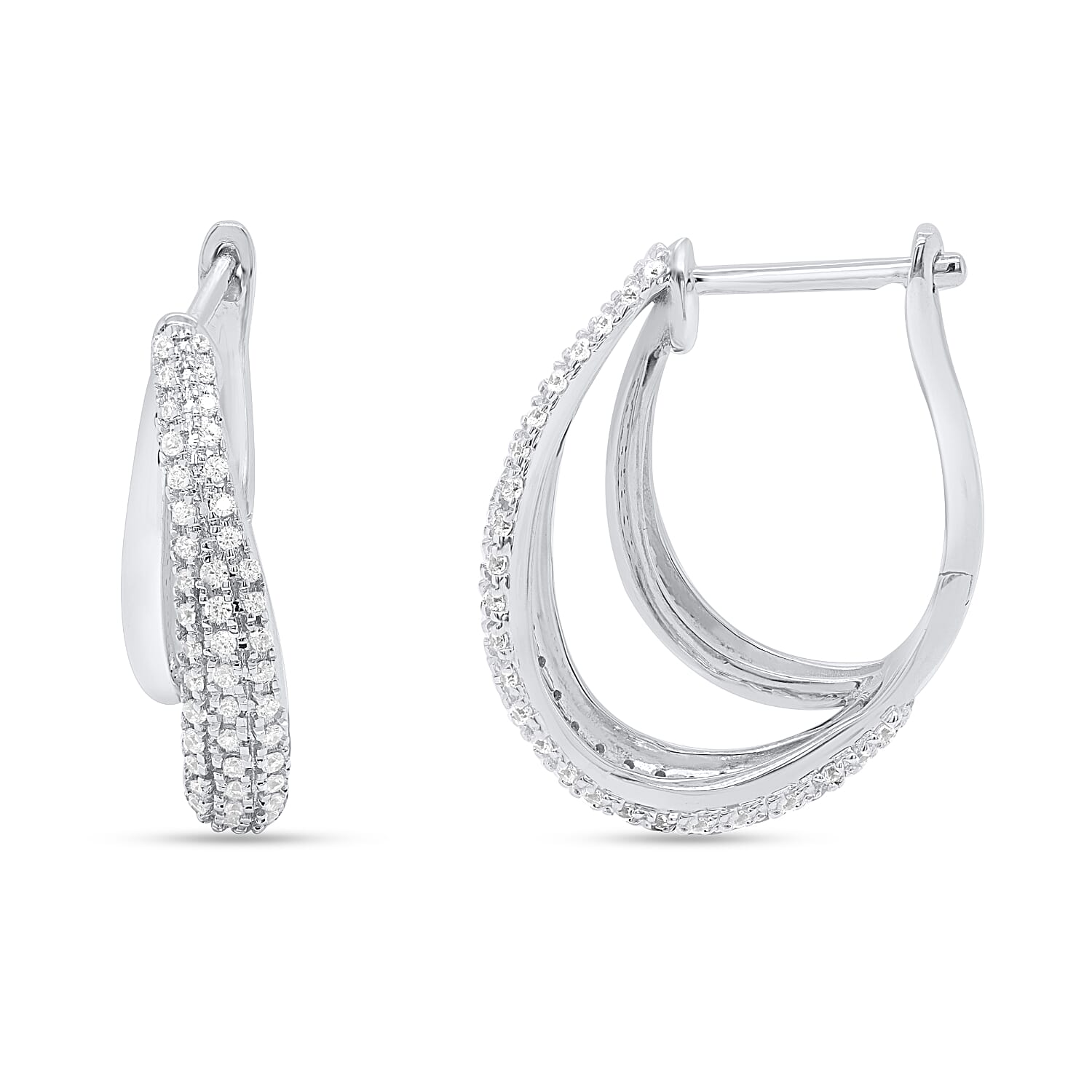 14K White Gold Diamond Hoop Earring 0.75 Ct, Gold Wt. 5.00 Gms