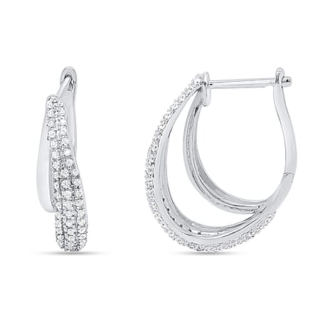 14K White Gold Diamond Hoop Earring 0.75 Ct, Gold Wt. 5.00 Gms