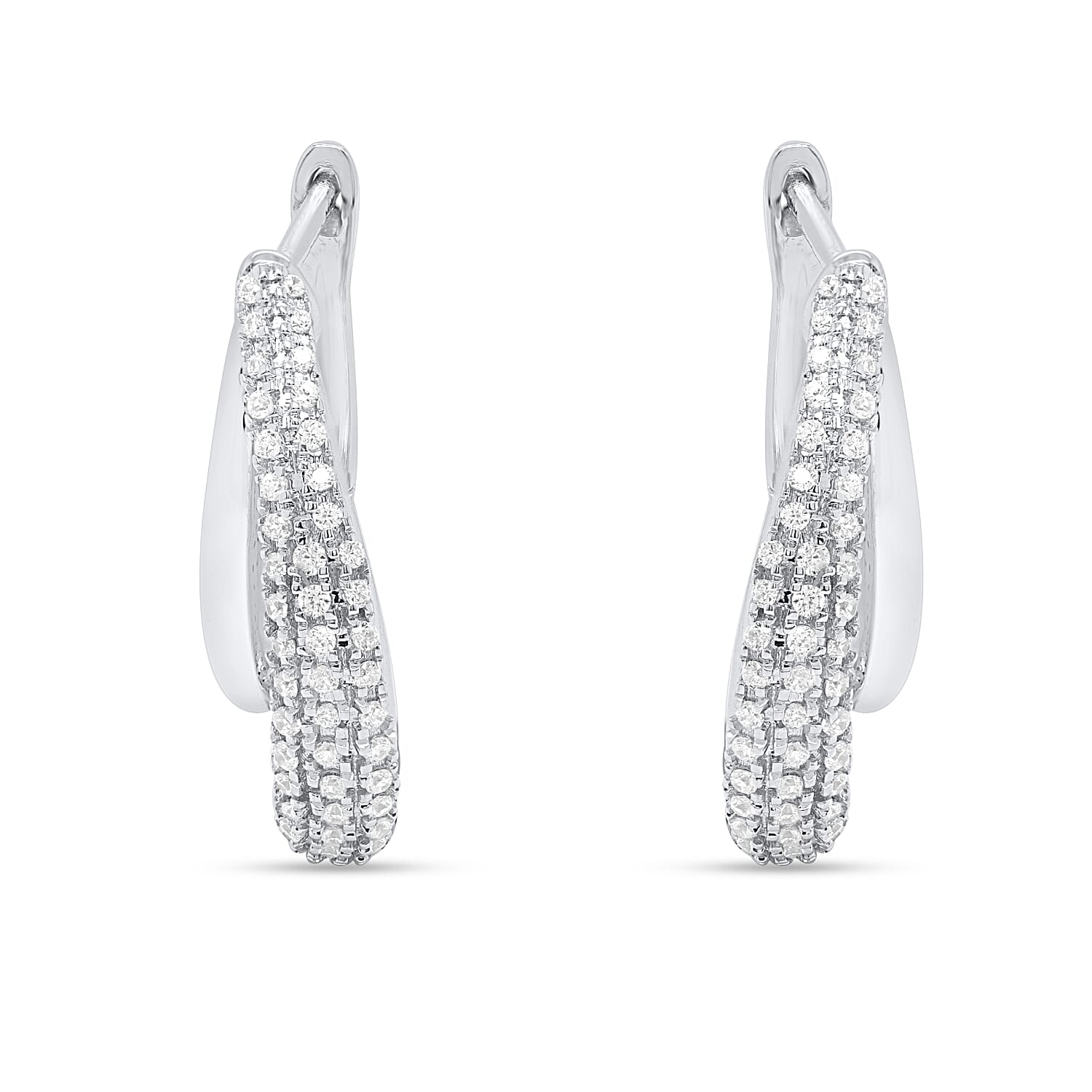 14K White Gold Diamond Hoop Earring 0.75 Ct, Gold Wt. 5.00 Gms