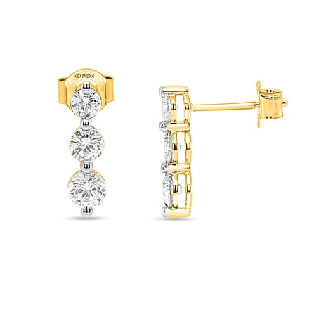 14K Yellow Gold White Diamond Trilogy Earring with Push Back 1.00 Ct.