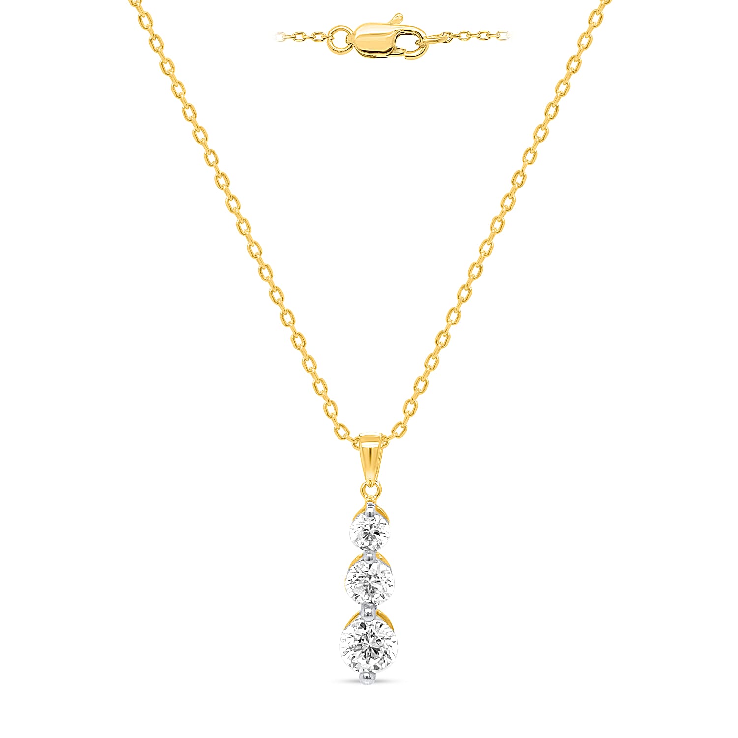 14K Yellow Gold White Diamond (I3-G-H) Adjustable Pendant with Chain (Size - 18-20) - 0.50 Ct.