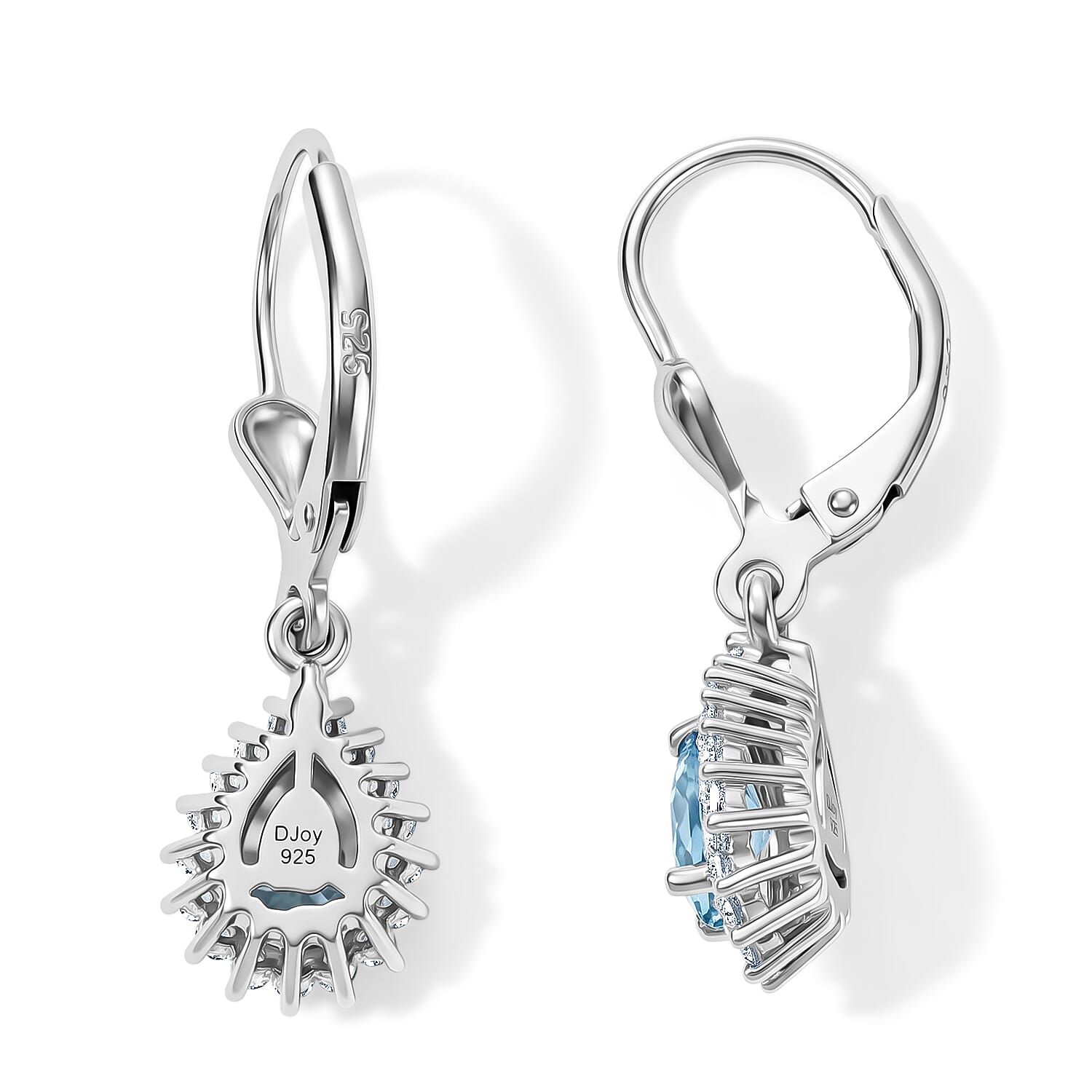 D'Joy - AAA RatanakirI Blue Zircon & White Zircon Halo Earring with Lever Back in Rhodium Overlay Sterling Silver 1.70 Ct.
