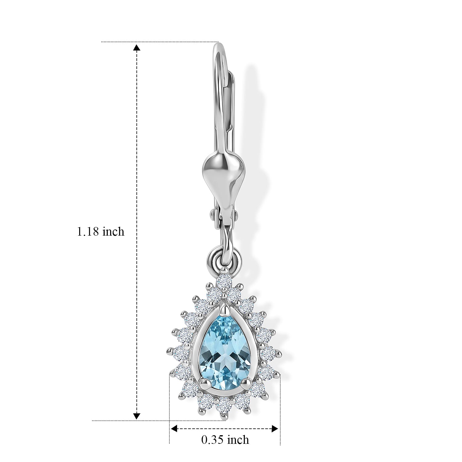 D'Joy - AAA RatanakirI Blue Zircon & White Zircon Halo Earring with Lever Back in Rhodium Overlay Sterling Silver 1.70 Ct.