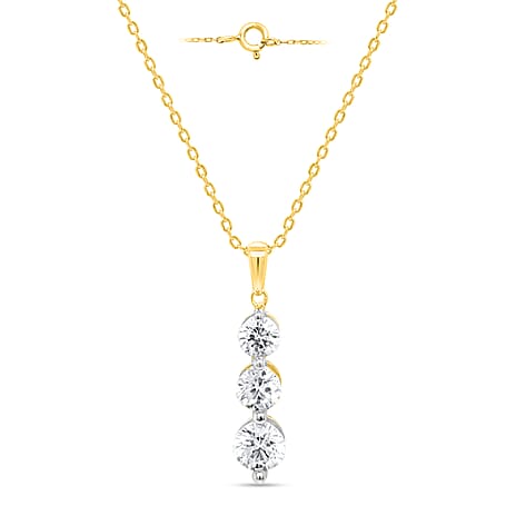 14K Yellow Gold White Diamond Adjustable Trilogy Pendant with Chain (Size - 18-20) 1.00 Ct.