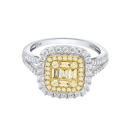 14K White Gold - Natural White Diamond (I3-G-H) & Yellow Diamond Ring 1.00 Ct, Gold Wt. 3.60 Gms