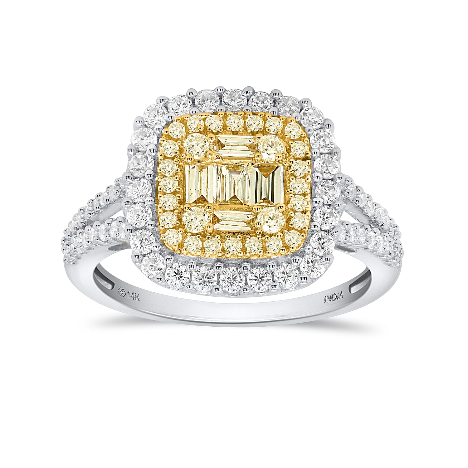 14K White Gold - Natural White Diamond (I3-G-H) & Yellow Diamond Ring 1.00 Ct, Gold Wt. 3.60 Gms