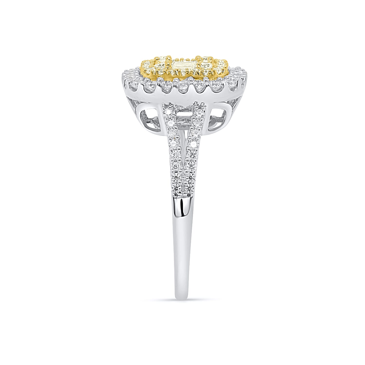 14K White Gold - Natural White Diamond (I3-G-H) & Yellow Diamond Ring 1.00 Ct, Gold Wt. 3.60 Gms