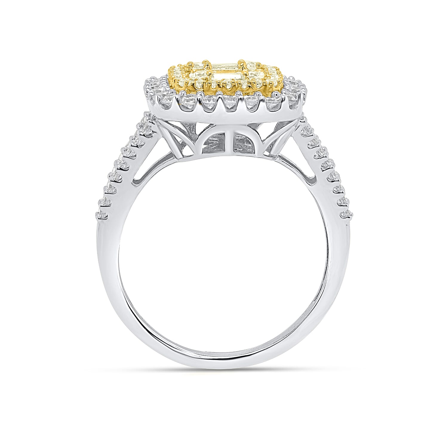 14K White Gold - Natural White Diamond (I3-G-H) & Yellow Diamond Ring 1.00 Ct, Gold Wt. 3.60 Gms