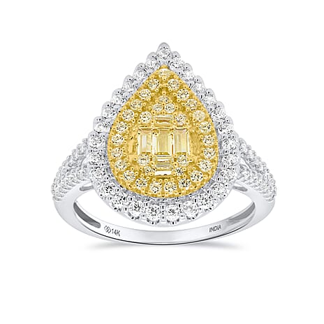 14K White Gold - Natural White Diamond (I3-G-H) & Yellow Diamond Ring 1.00 Ct, Gold Wt. 3.50 Gms