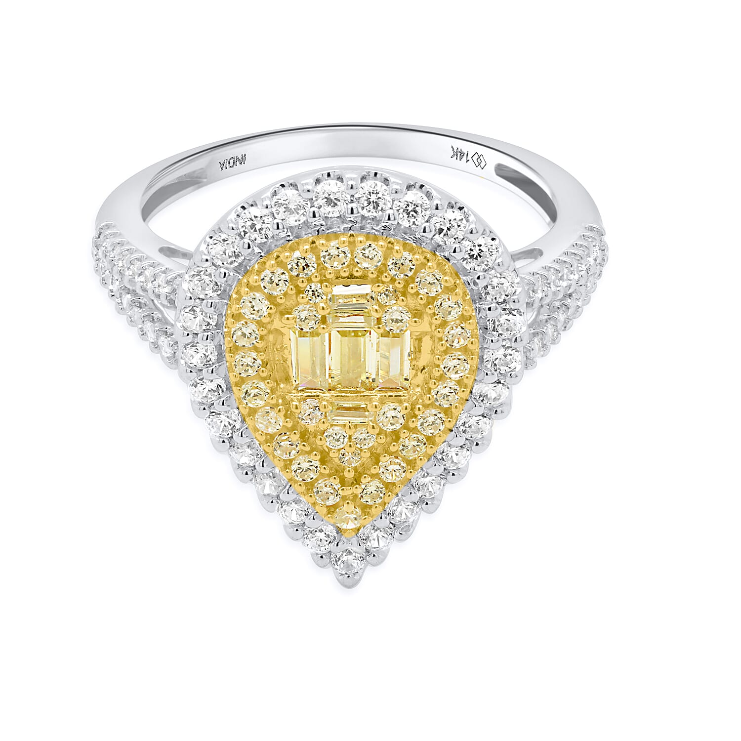 14K White Gold - Natural White Diamond (I3-G-H) & Yellow Diamond Ring 1.00 Ct, Gold Wt. 3.50 Gms