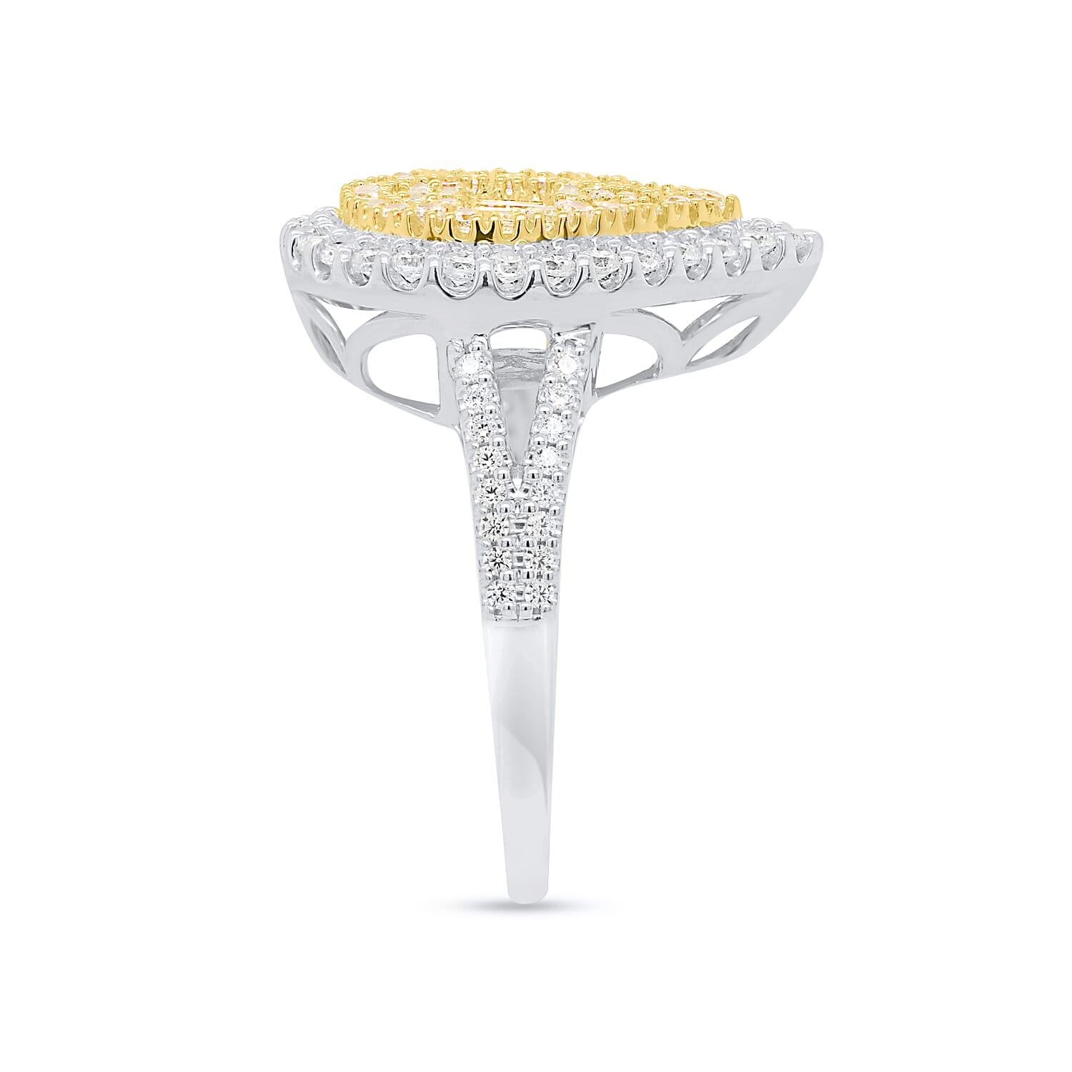 14K White Gold - Natural White Diamond (I3-G-H) & Yellow Diamond Ring 1.00 Ct, Gold Wt. 3.50 Gms