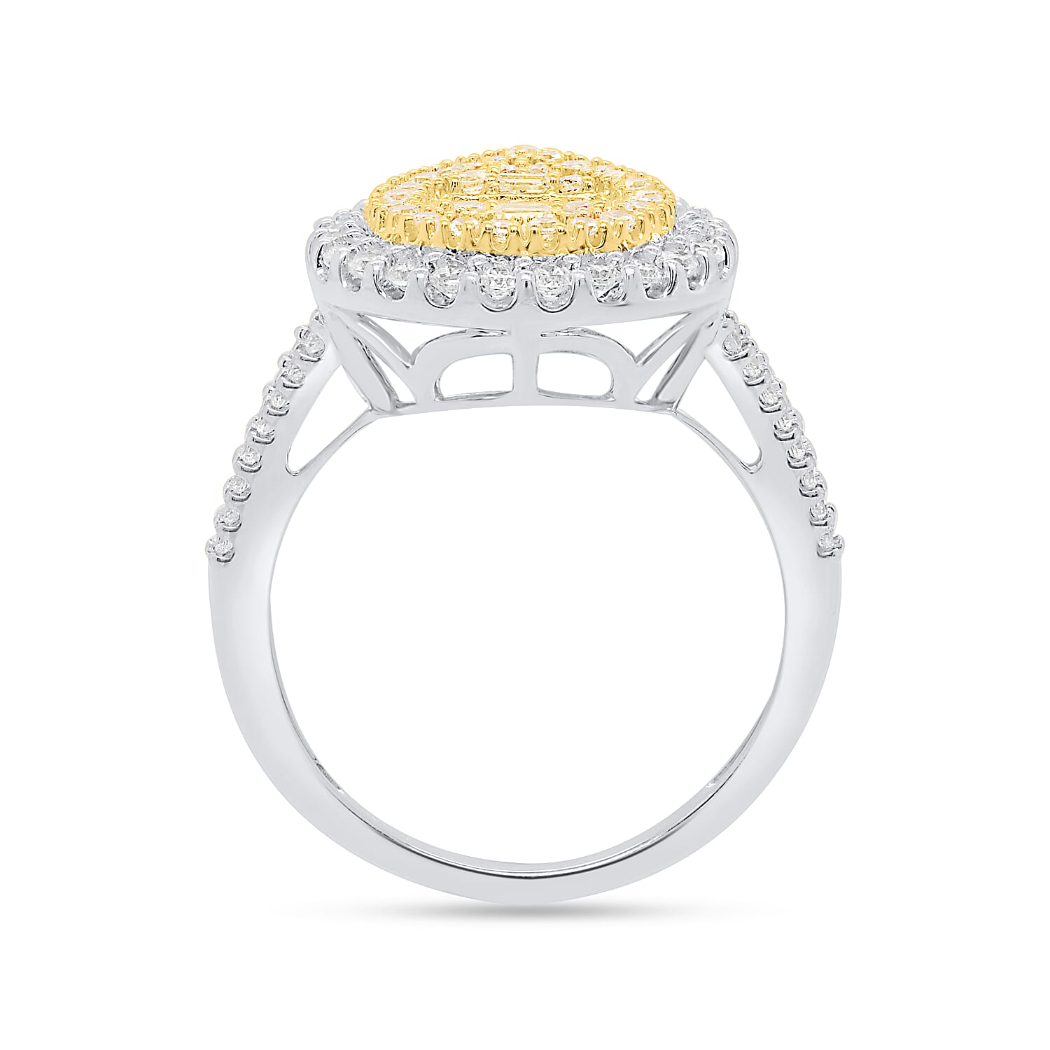 14K White Gold - Natural White Diamond (I3-G-H) & Yellow Diamond Ring 1.00 Ct, Gold Wt. 3.50 Gms