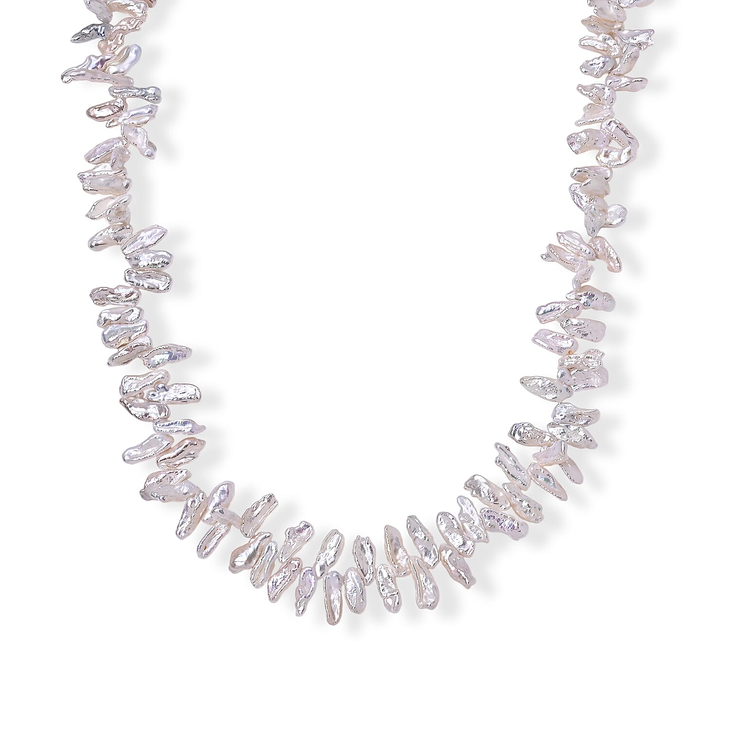 D'Joy - White Keshi Pearl Adjustable Beads Necklace (Size - 20-2 Ext) in Rhodium Overlay Sterling Silver 250.00 Ct.