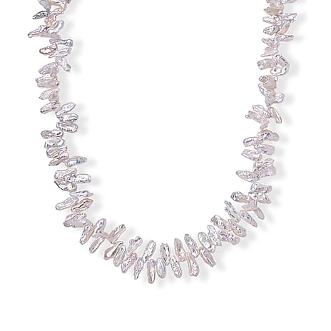 D'Joy - White Keshi Pearl Adjustable Beads Necklace (Size - 20-2 Ext) in Rhodium Overlay Sterling Silver 250.00 Ct.