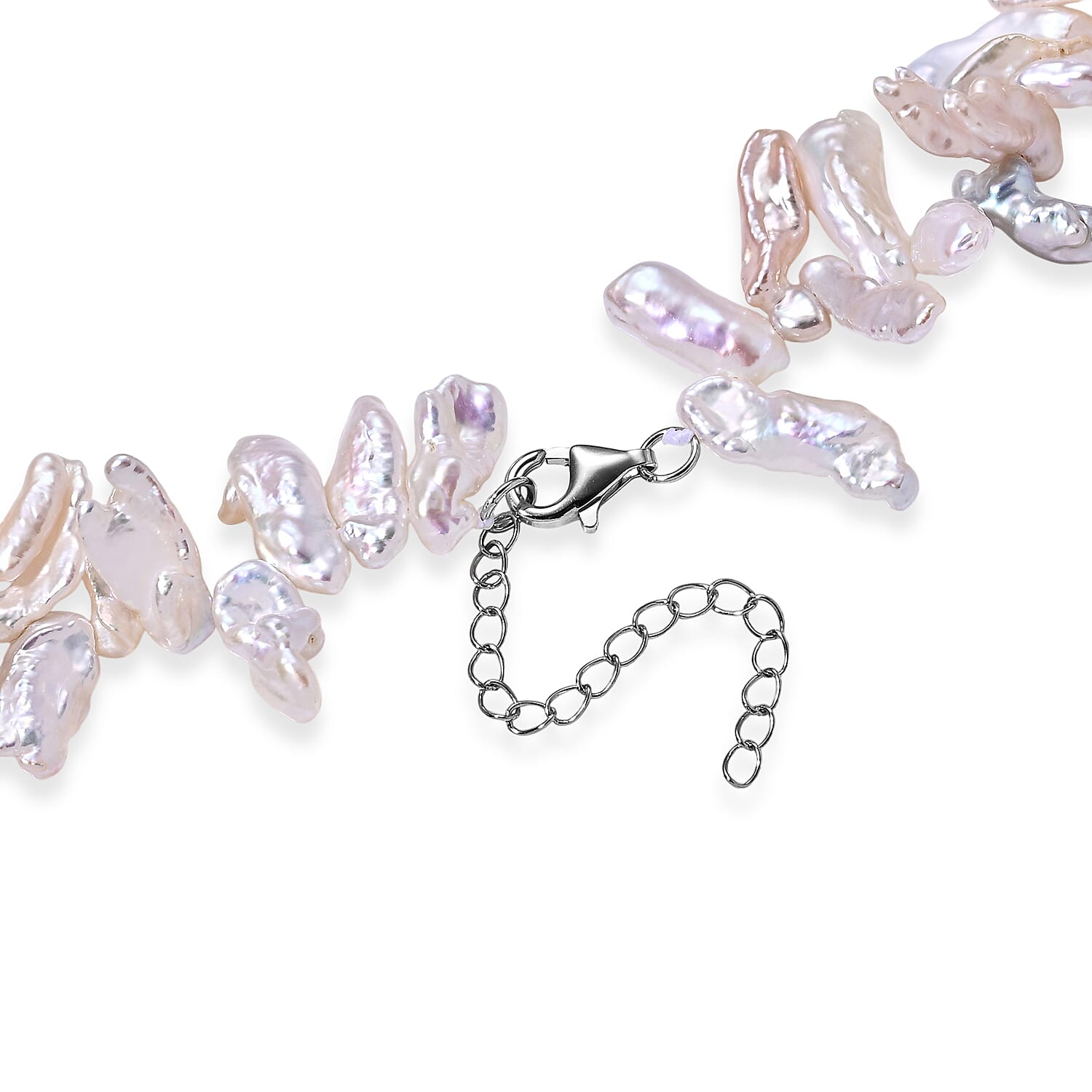 D'Joy - White Keshi Pearl Adjustable Beads Necklace (Size - 20-2 Ext) in Rhodium Overlay Sterling Silver 250.00 Ct.