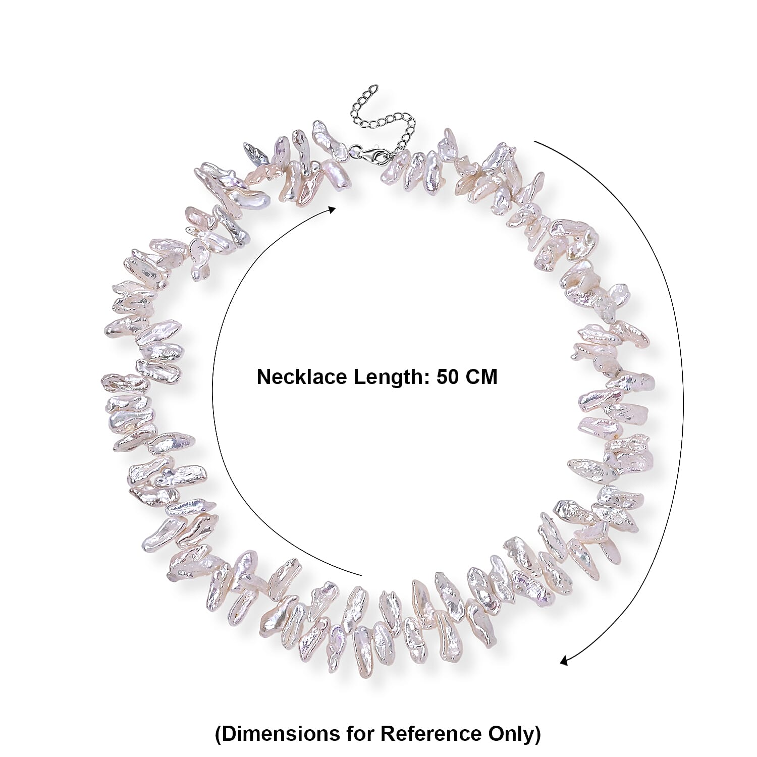 D'Joy - White Keshi Pearl Adjustable Beads Necklace (Size - 20-2 Ext) in Rhodium Overlay Sterling Silver 250.00 Ct.