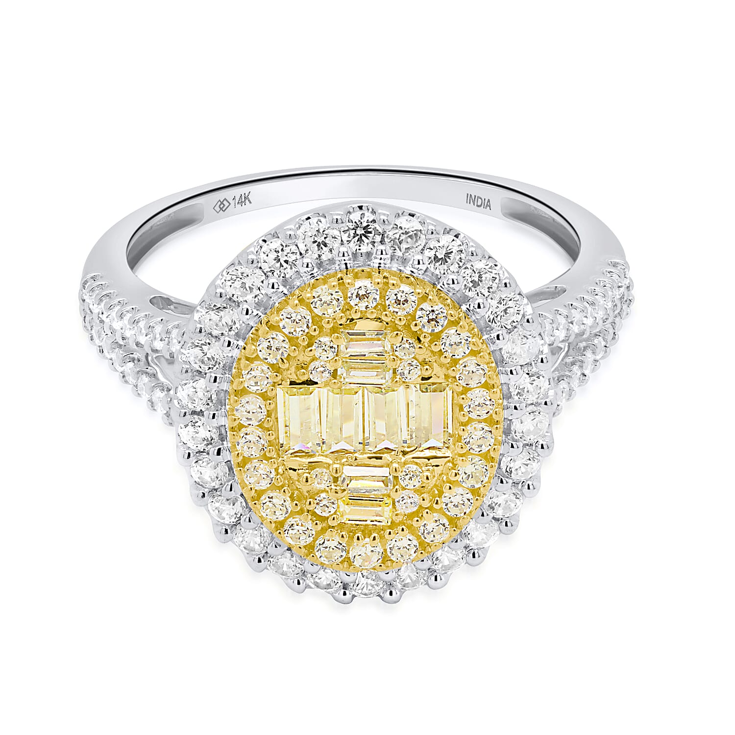 14K White Gold - Natural White Diamond (I3-G-H) & Yellow Diamond Ring, Gold Wt. 4.00 Gms