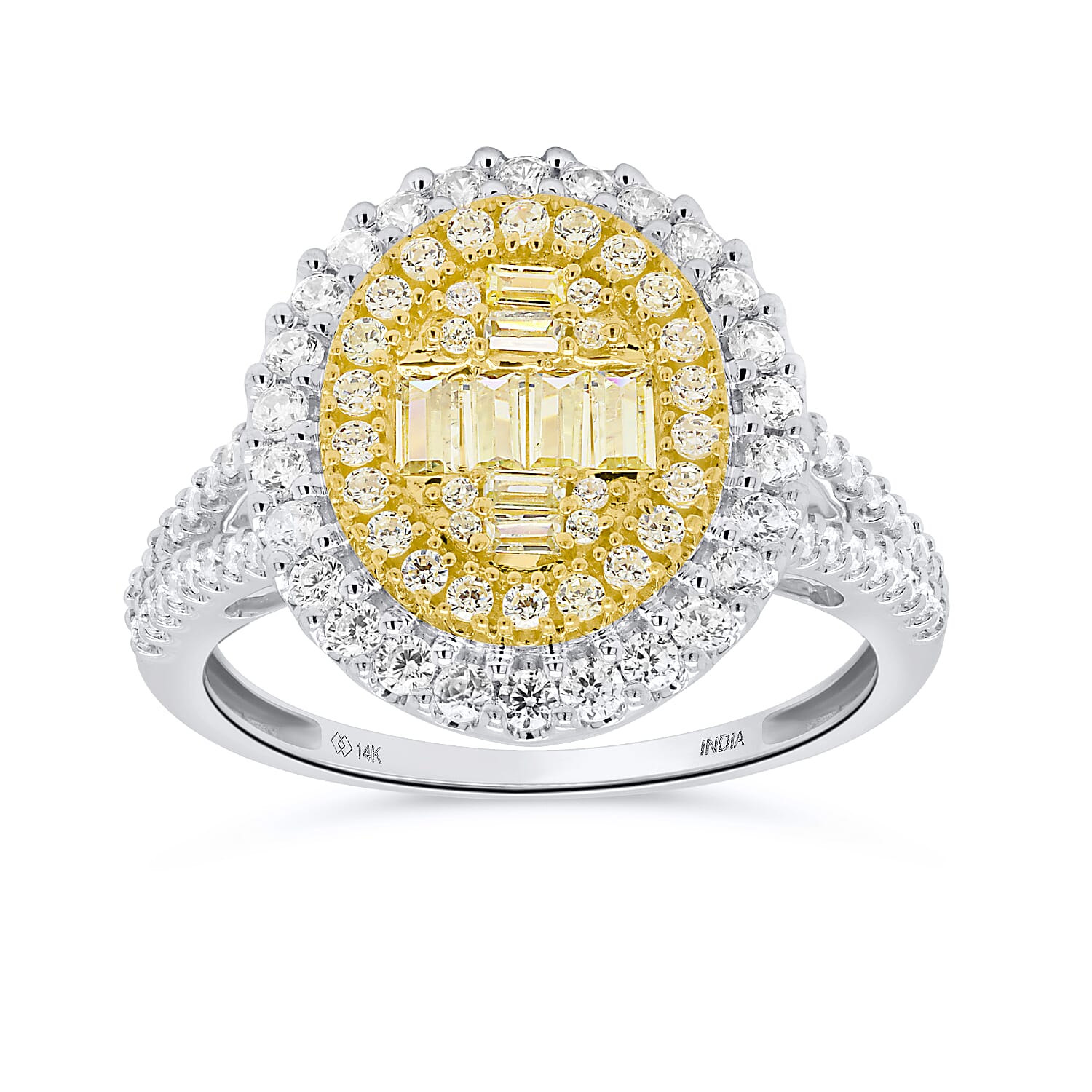 14K White Gold - Natural White Diamond (I3-G-H) & Yellow Diamond Ring, Gold Wt. 4.00 Gms
