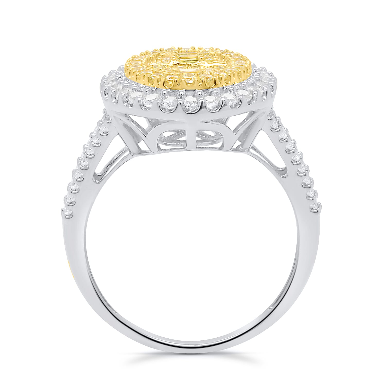 14K White Gold - Natural White Diamond (I3-G-H) & Yellow Diamond Ring, Gold Wt. 4.00 Gms