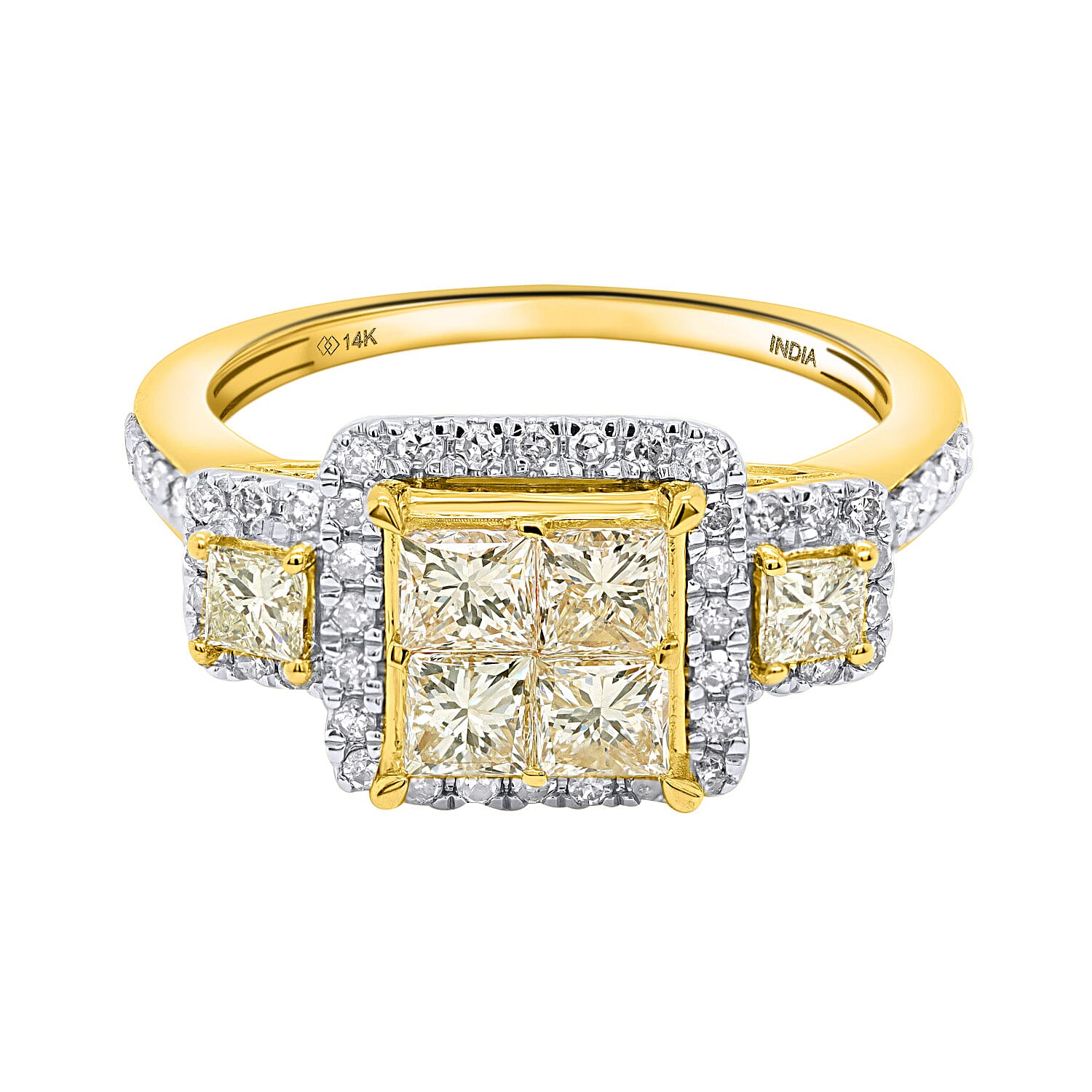 14K Yellow Gold - Natural White Diamond & Yellow Diamond Ring