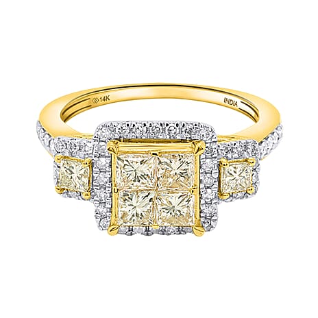 14K Yellow Gold - Natural White Diamond & Yellow Diamond Ring