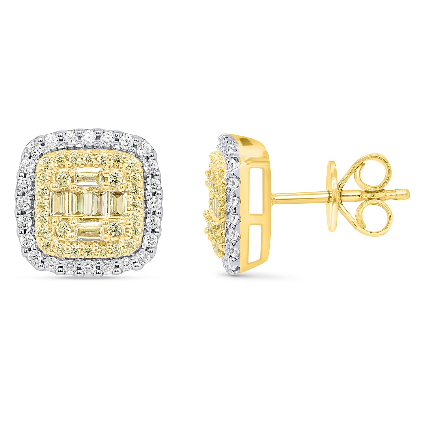 14K Yellow Gold - Natural White Diamond & Yellow Diamond Push Back Earring 0.50 Ct, Gold Wt. 2.80 Gms