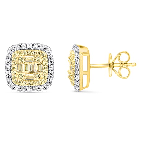14K Yellow Gold - Natural White Diamond & Yellow Diamond Push Back Earring 0.50 Ct, Gold Wt. 2.80 Gms