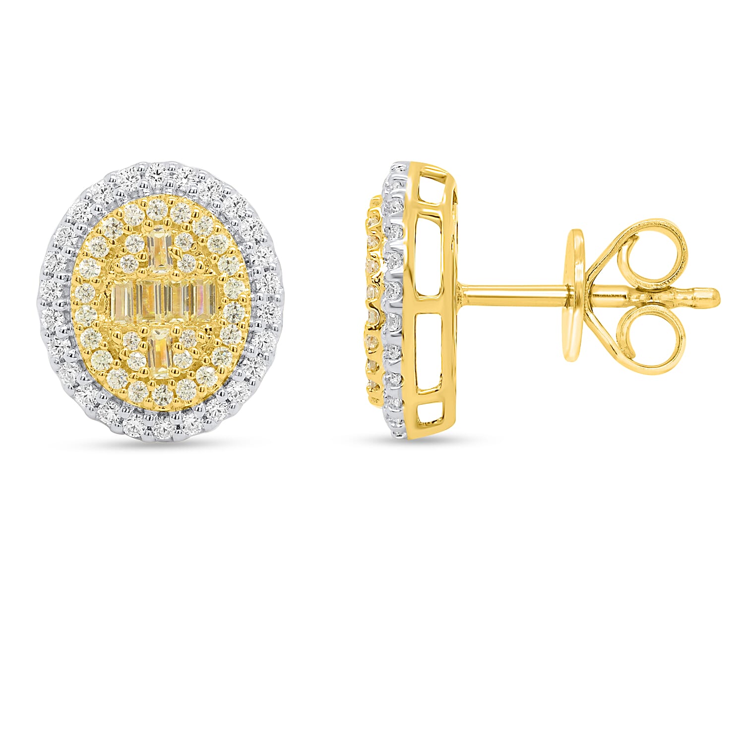 14K Yellow Gold - Natural White Diamond & Yellow Diamond Push Back Earring 0.54 Ct
