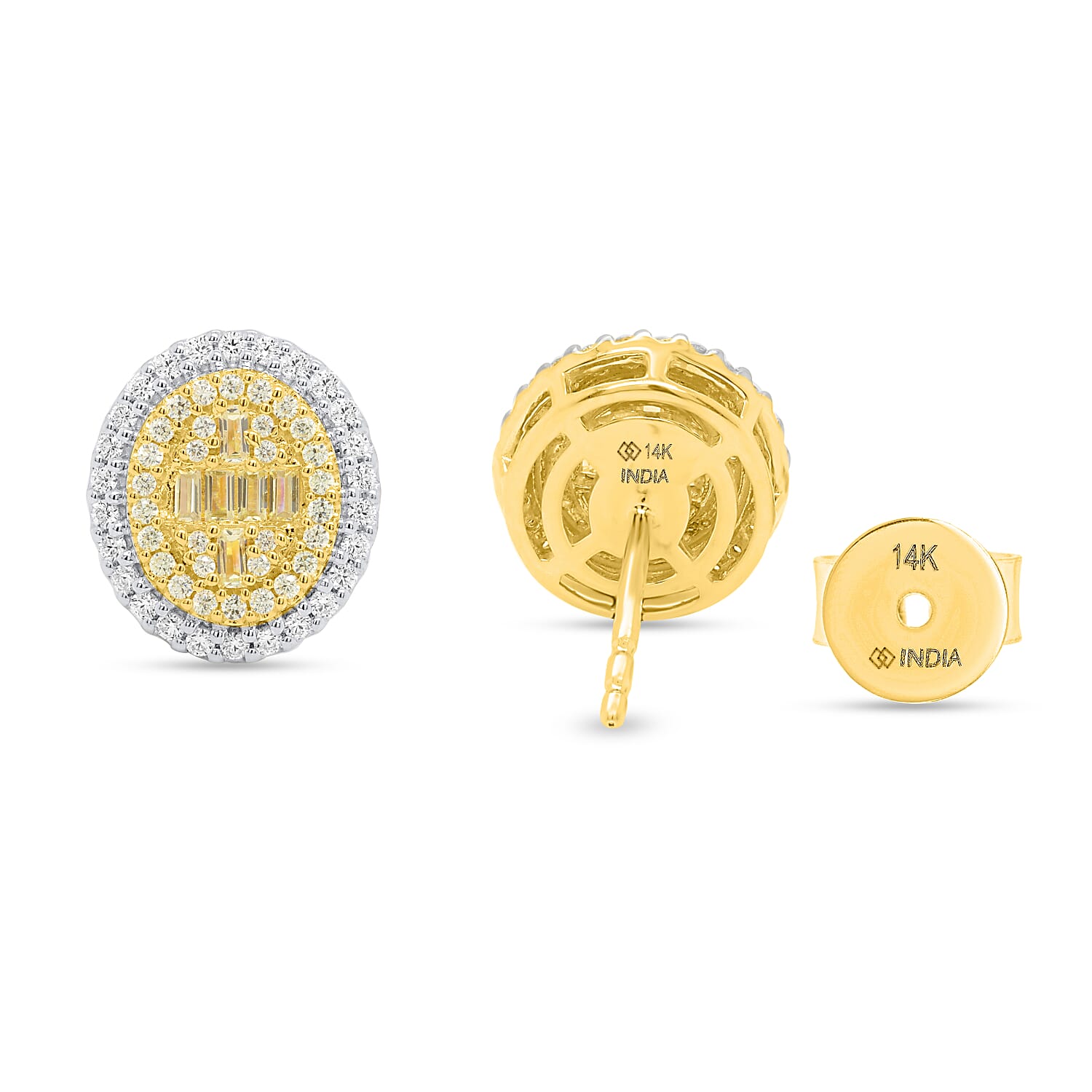 14K Yellow Gold - Natural White Diamond & Yellow Diamond Push Back Earring 0.54 Ct