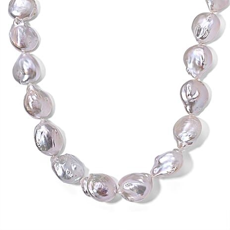 D'Joy - White Keshi Pearl Adjustable Beads Necklace (Size - 20-2 Ext) in Rhodium Overlay Sterling Silver 800.00 Ct.