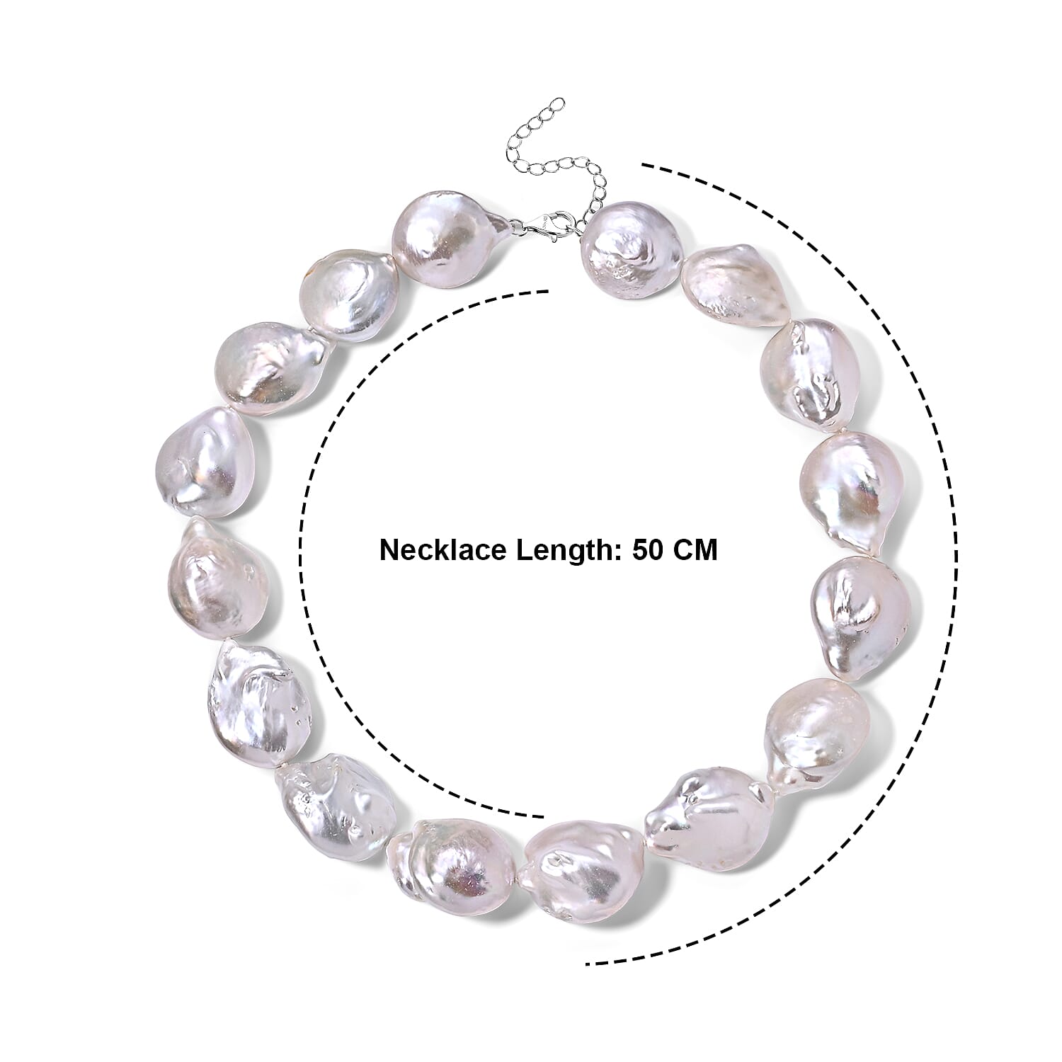 D'Joy - White Keshi Pearl Adjustable Beads Necklace (Size - 20-2 Ext) in Rhodium Overlay Sterling Silver 800.00 Ct.