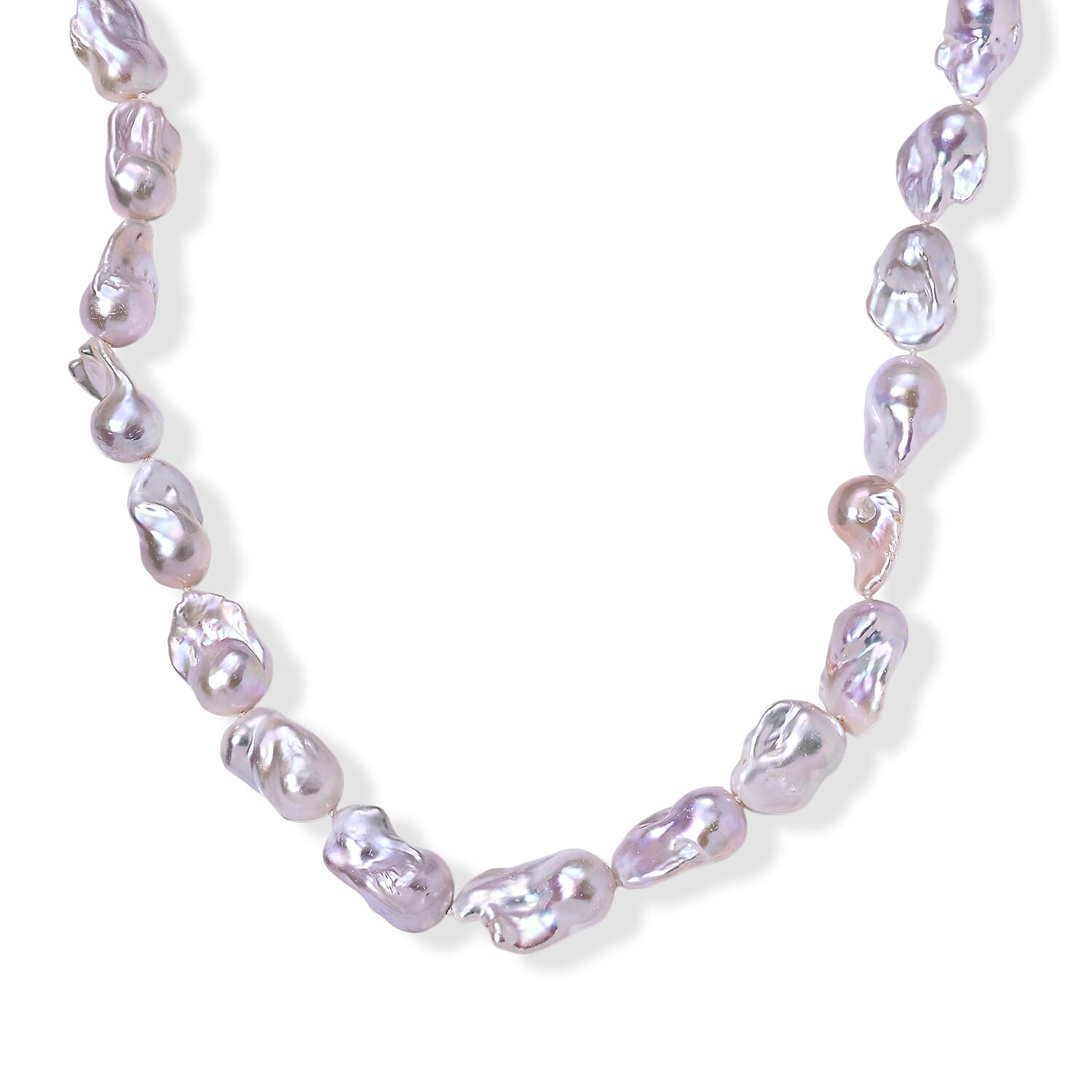 D'Joy - White Baroque Pearl Adjustable Beads Necklace (Size - 20) with Magnetic Clasp in Rhodium Overlay Sterling Silver 500.00 Ct.