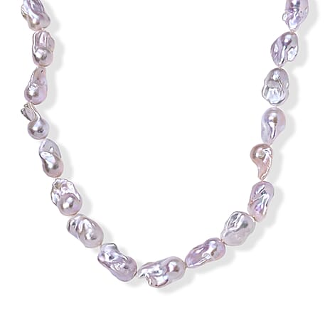 D'Joy - White Baroque Pearl Adjustable Beads Necklace (Size - 20) with Magnetic Clasp in Rhodium Overlay Sterling Silver 500.00 Ct.