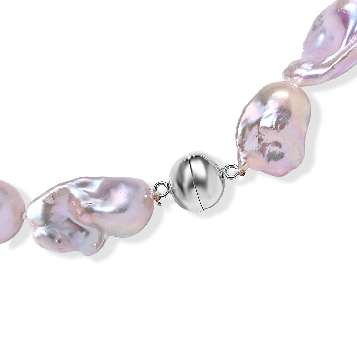 D'Joy - White Baroque Pearl Adjustable Beads Necklace (Size - 20) with Magnetic Clasp in Rhodium Overlay Sterling Silver 500.00 Ct.