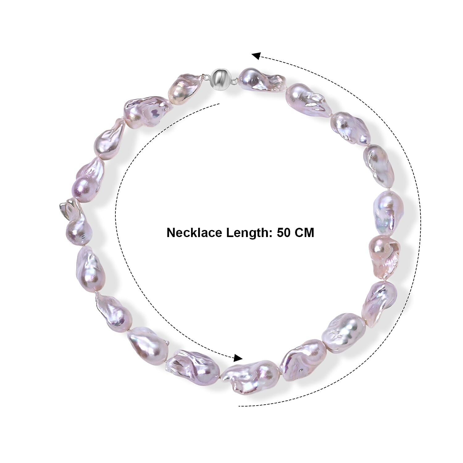 D'Joy - White Baroque Pearl Adjustable Beads Necklace (Size - 20) with Magnetic Clasp in Rhodium Overlay Sterling Silver 500.00 Ct.