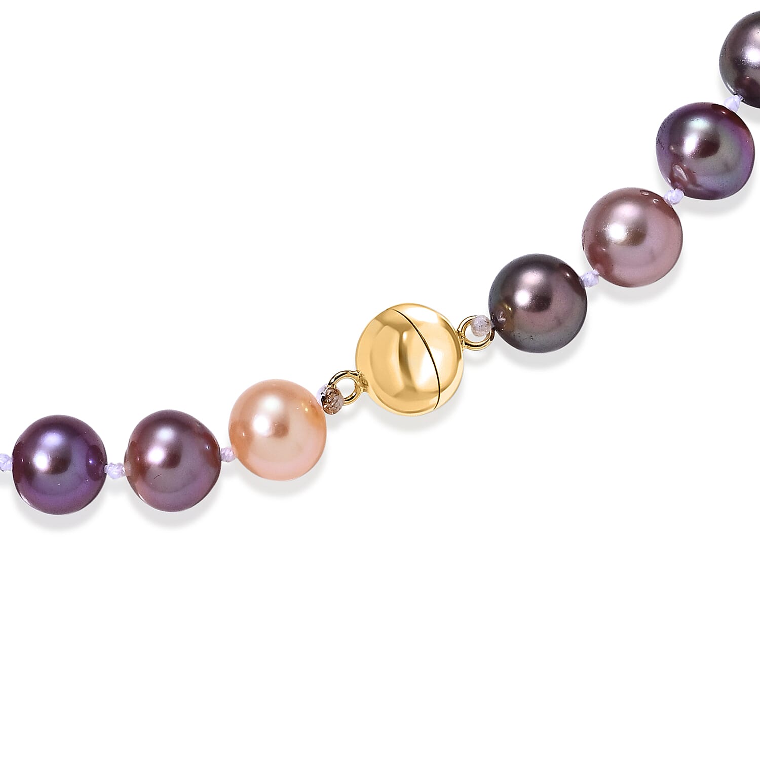 D'Joy - Multi Color Edison Pearl (9-11mm) Beads Necklace (Size - 20) with Magnetic Clasp in Yellow Gold Plated Sterling Silver 300.00 Ct.