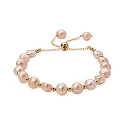 Peach Fresh Water Pearl Adjustable Beads Bracelet (Size - 6.5-9) in Yellow Gold Tone 30.00 Ct.