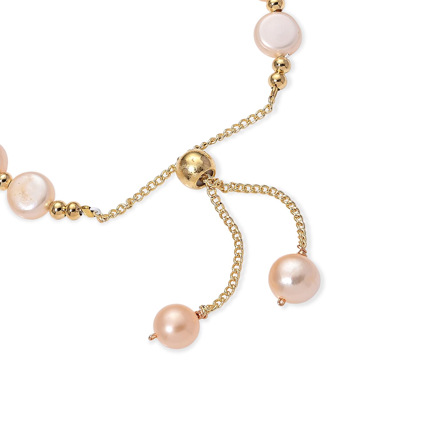 Peach Fresh Water Pearl Adjustable Beads Bracelet (Size - 6.5-9) in Yellow Gold Tone 30.00 Ct.