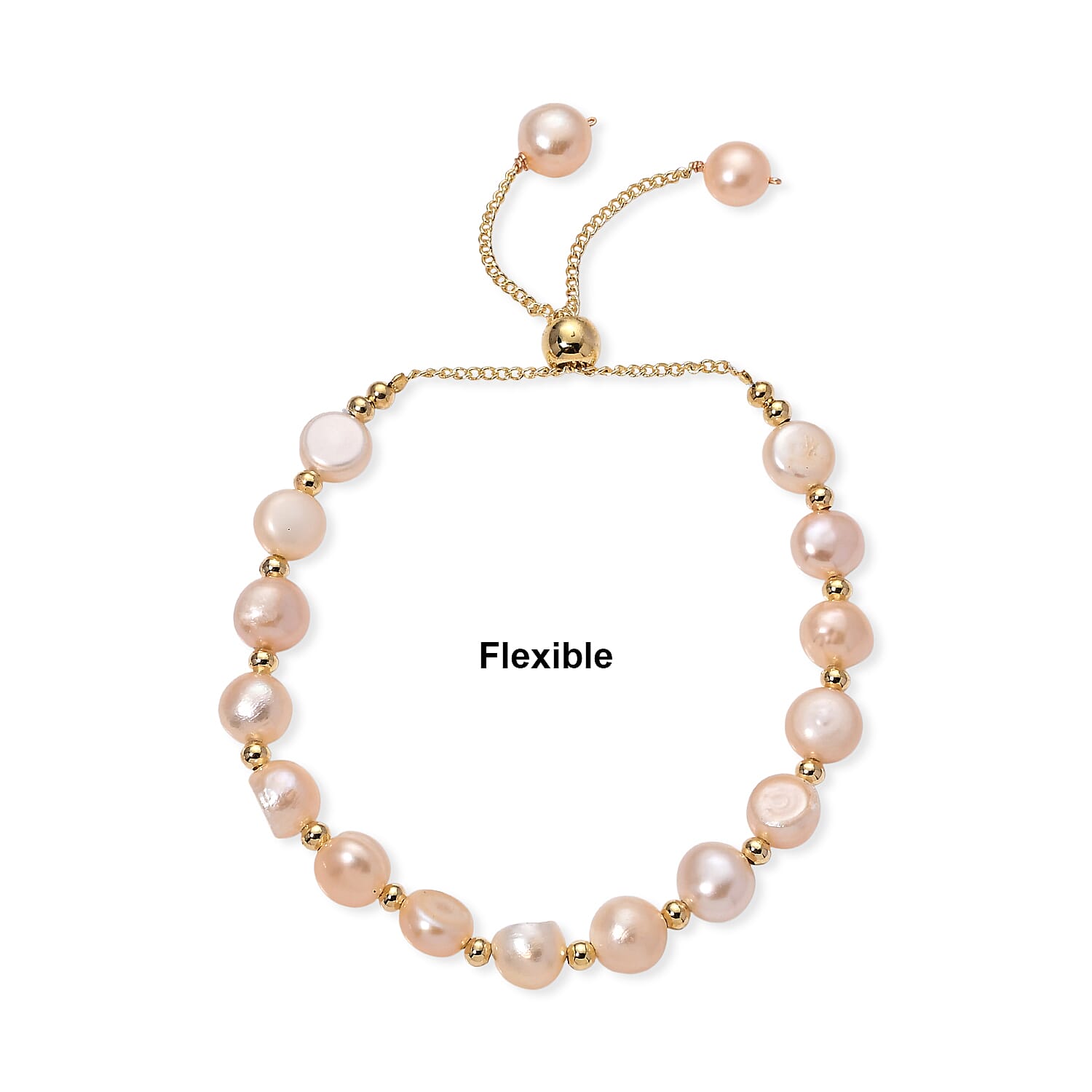 Peach Fresh Water Pearl Adjustable Beads Bracelet (Size - 6.5-9) in Yellow Gold Tone 30.00 Ct.