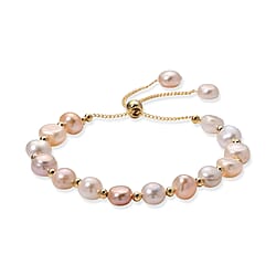 Peach Fresh Water Pearl Adjustable Beads Bracelet (Size - 6.5-9) in Yellow Gold Tone 30.00 Ct.