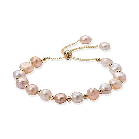 Multi Color Fresh Water Pearl Adjustable Beads Bracelet (Size - 6.5-9) in Yellow Gold Tone 30.00 Ct.