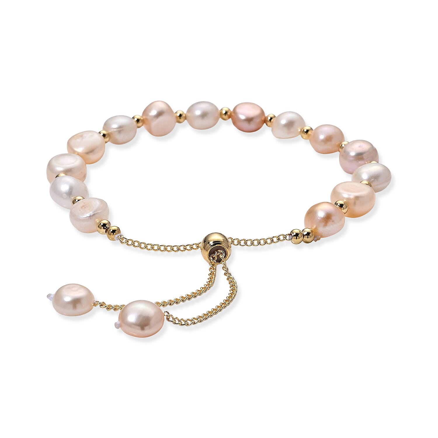 Multi Color Fresh Water Pearl Adjustable Beads Bracelet (Size - 6.5-9) in Yellow Gold Tone 30.00 Ct.